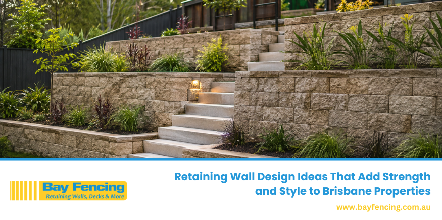 Retaining wall builders in Brisbane featuring concrete, timber, and stone retaining walls with modern landscaping solutions for residential properties