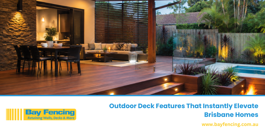 Outdoor deck construction in Brisbane featuring custom timber decking, pergolas, built-in seating, and modern entertainment spaces by professional deck builders